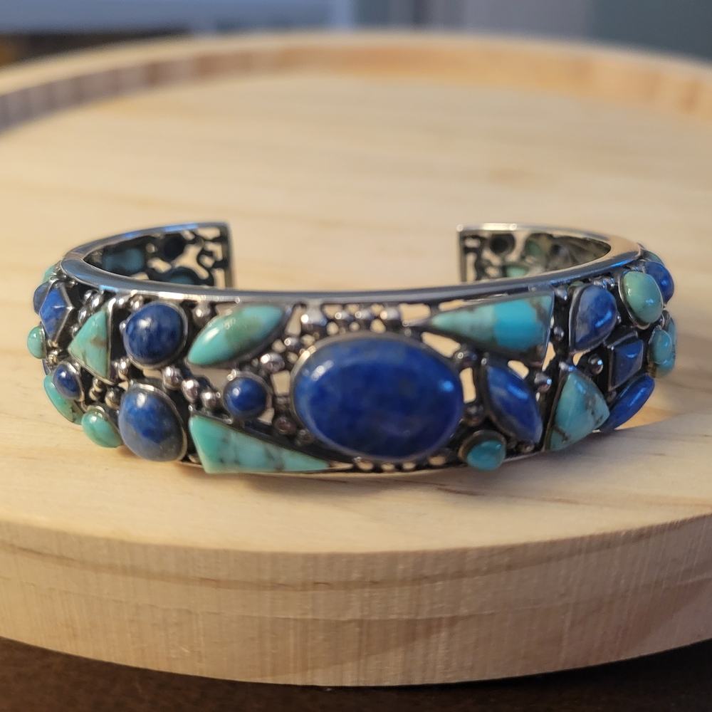 Southwest Sterling Turquoise And Lapis Cuff